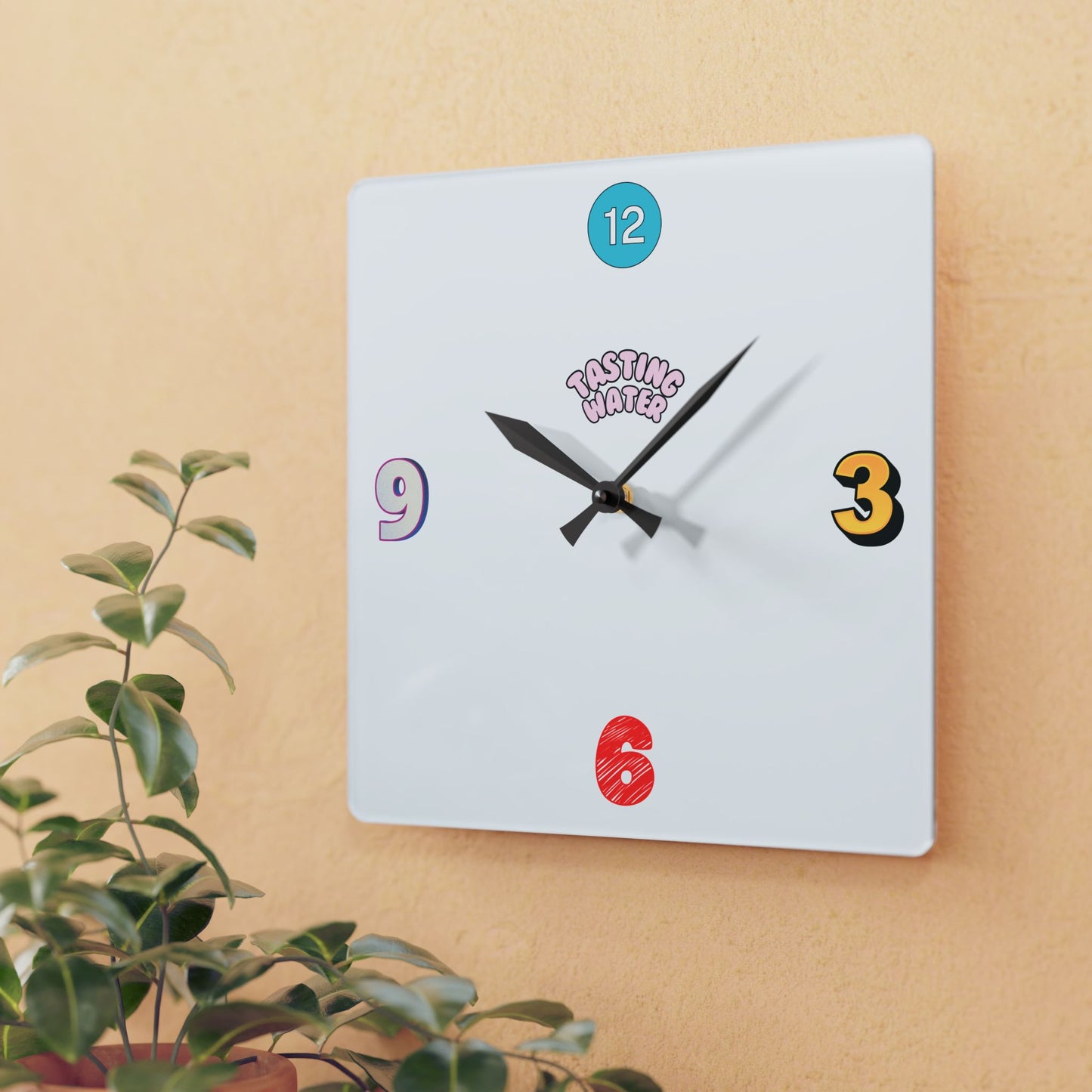 Tasting Water Square Wall Clock — Minimalist Edition